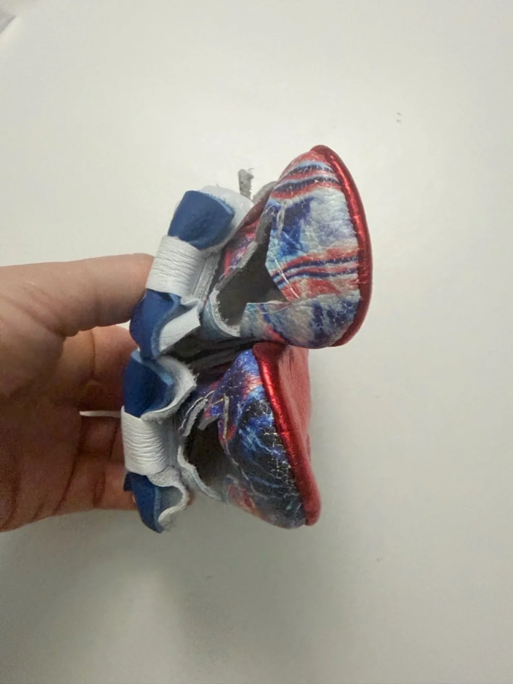Bare Soles Moccasins Leather Soft Bow Cut Out Stars Metallic Red White Blue 1